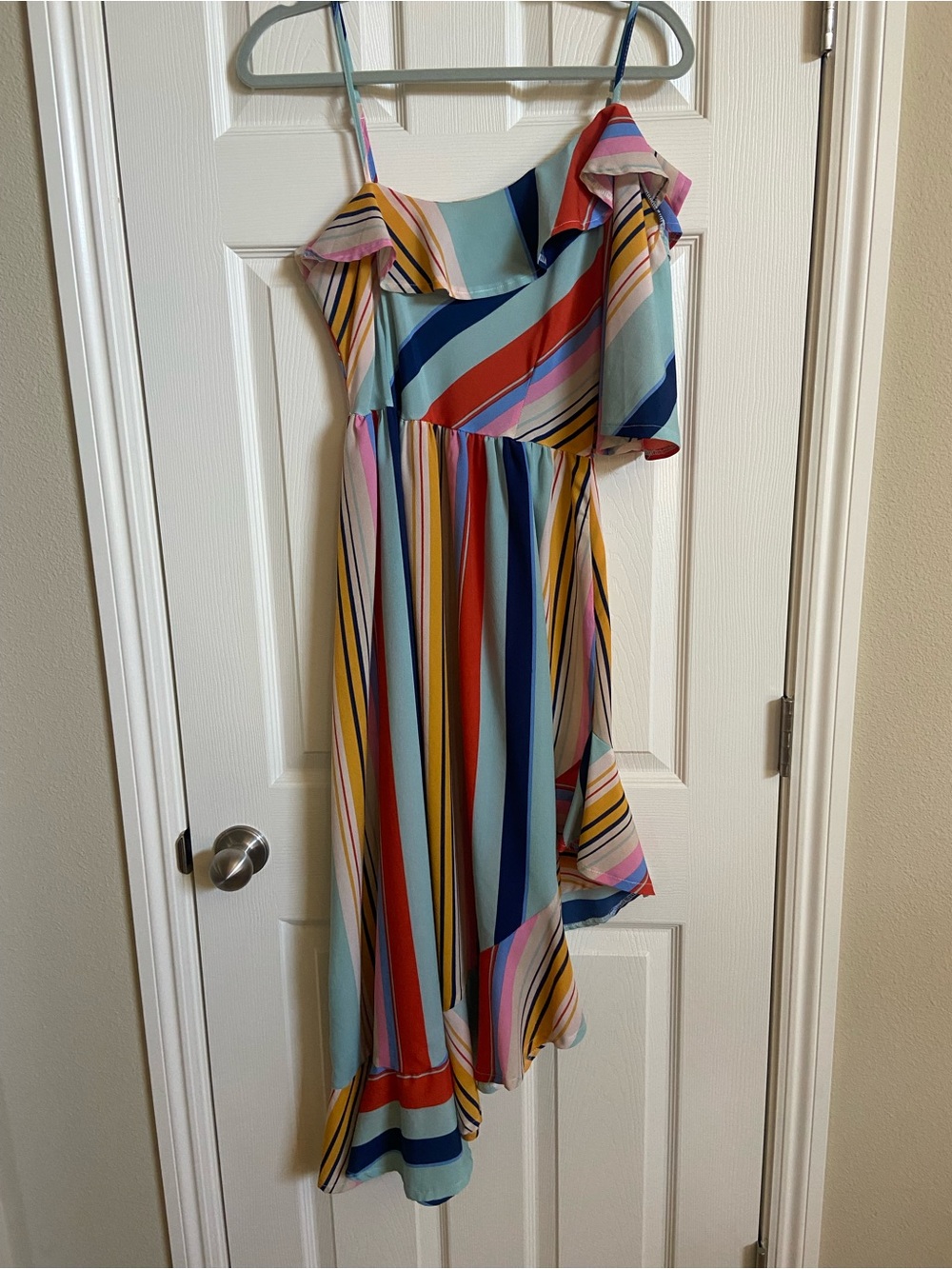 Boohoo Multi-Color Striped One-Shoulder Dress